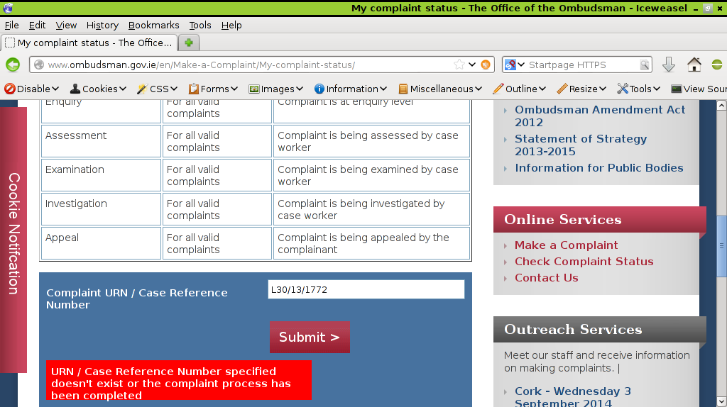 The Office of the Ombudsman deleted the complaint